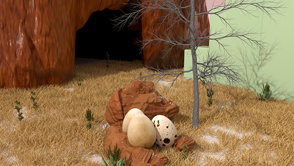 황폐한 땅의 공룡 알과 뼈다귀들